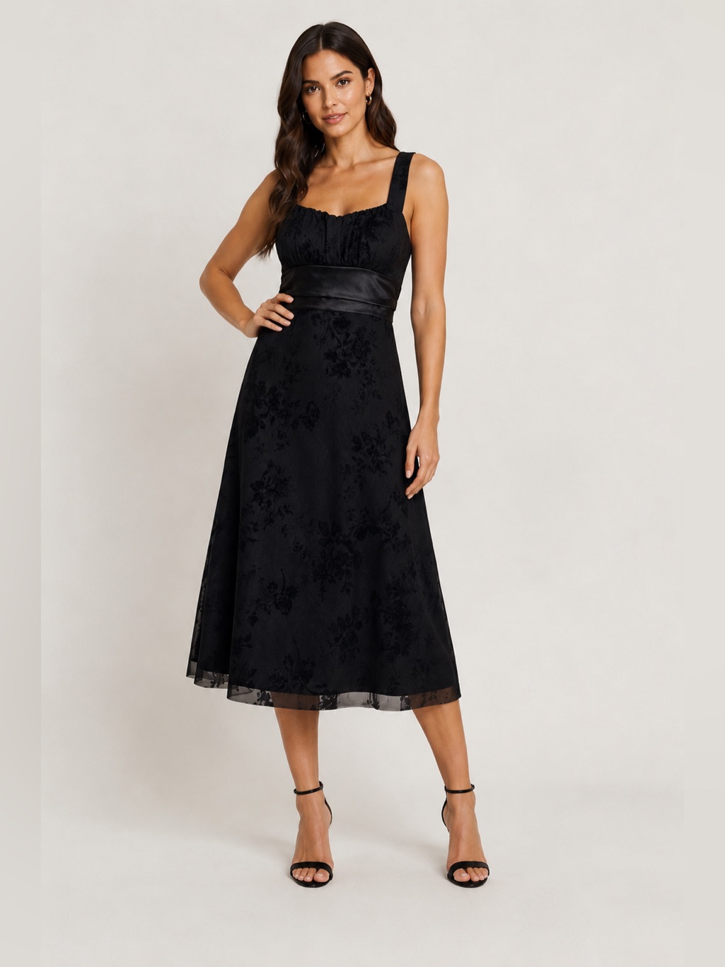 Dressbarn Collection Dress Size 10 Black Tulle Evening Tie Waist